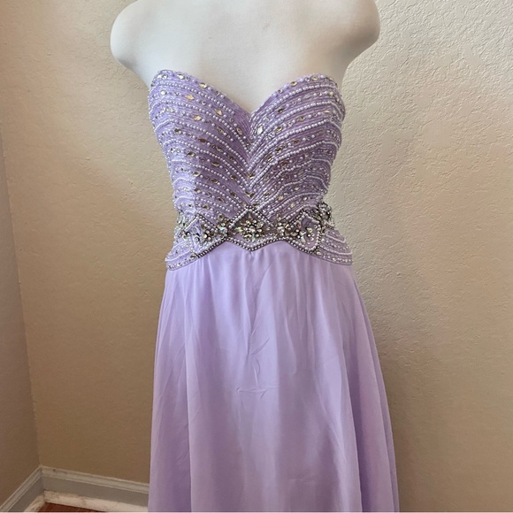 Strapless Purple A-Line with Beaded Bust - Picture 2 of 7